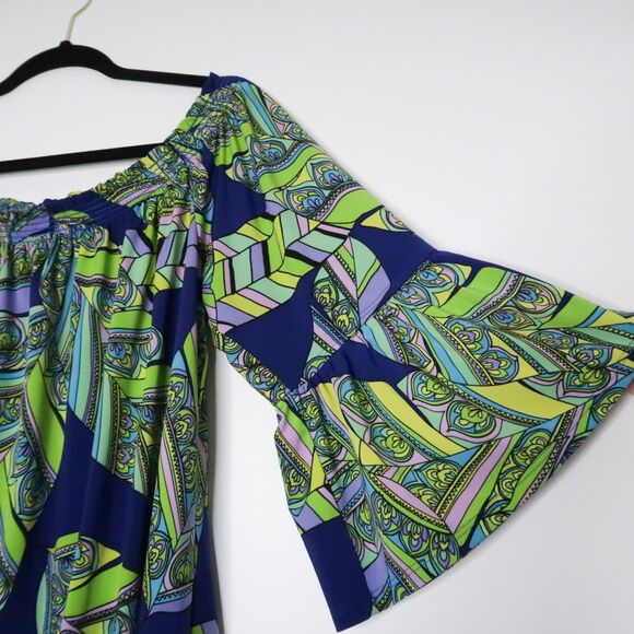 Trina Turk Womens Mini Dress Size Large Green Blue Paisley Shift Geometric‎ 70s - Picture 8 of 9
